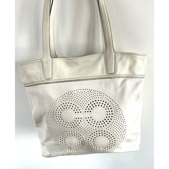 Coach 17041 Audrey Leigh Laser Cut Perforated Ivory Leather Tote Shoulder Bag - Picture 5 of 14